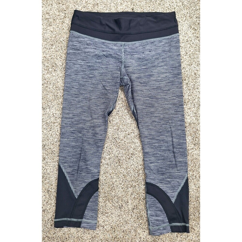 Lululemon Run Inspire Crop II Leggings Grey Space Dye Black Mesh Size 8